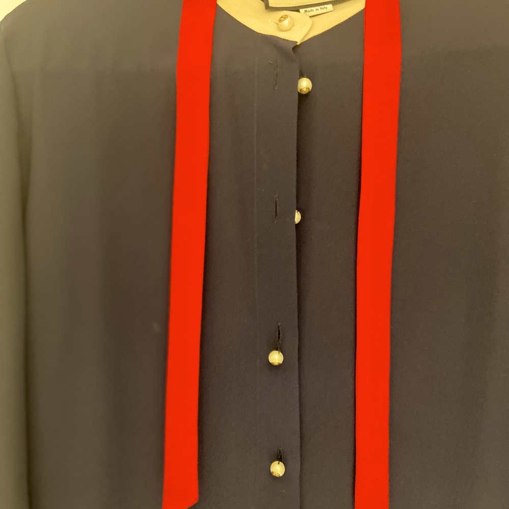 Gucci GG pearl button detailed blouse in navy silk